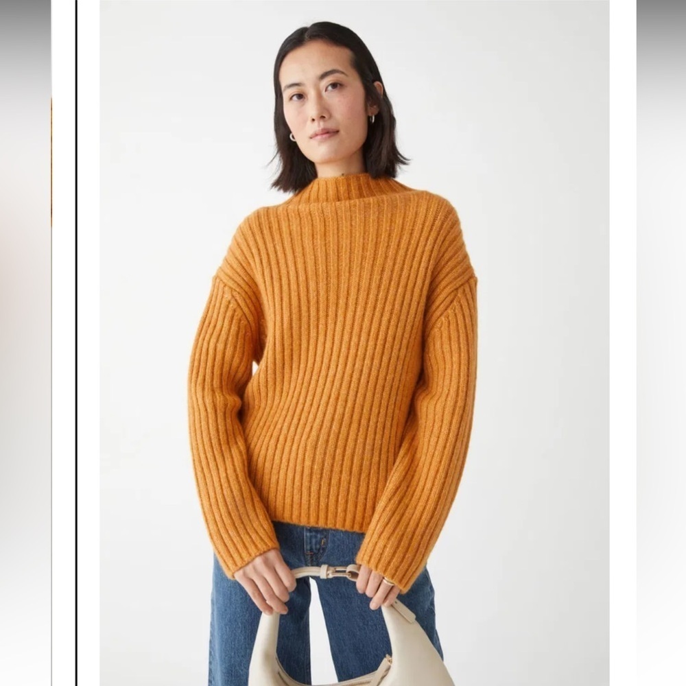 & Other Stories Oversized Wool Alpaca Rib Knit Sweater in Rich Orange Small $105